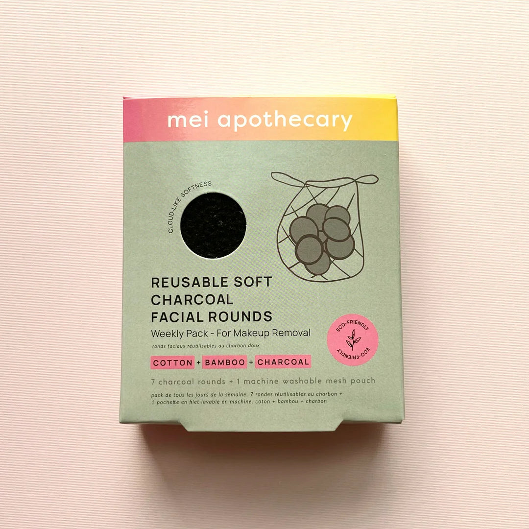 Mei Apothecary Reusable Charcoal Soft Facial Rounds for Makeup Removal
