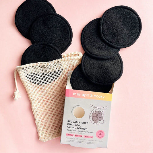 Mei Apothecary Reusable Charcoal Soft Facial Rounds for Makeup Removal